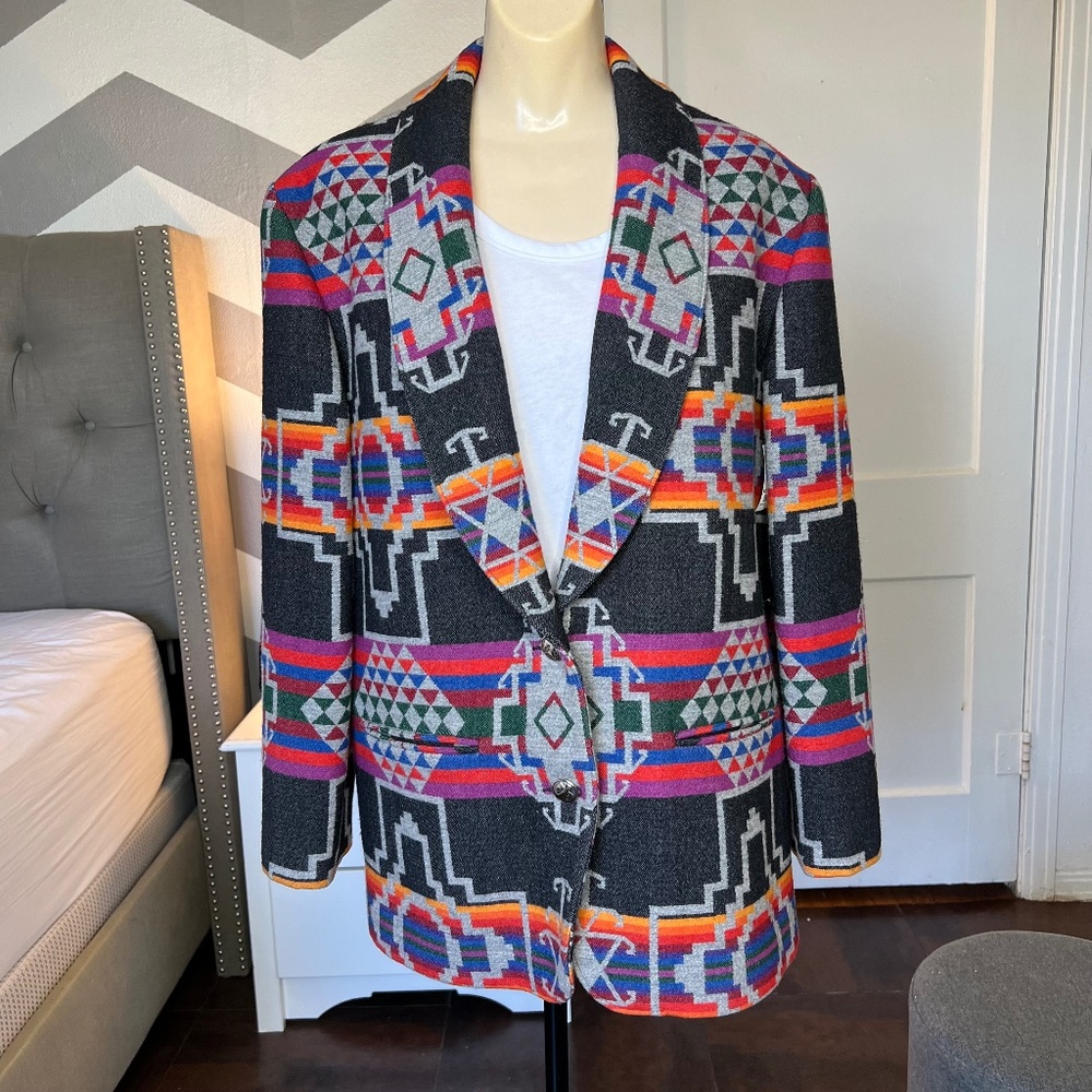 Vintage 90s Pendleton Knockabouts Aztec Southwest Tribal Wool Blazer Coat - L